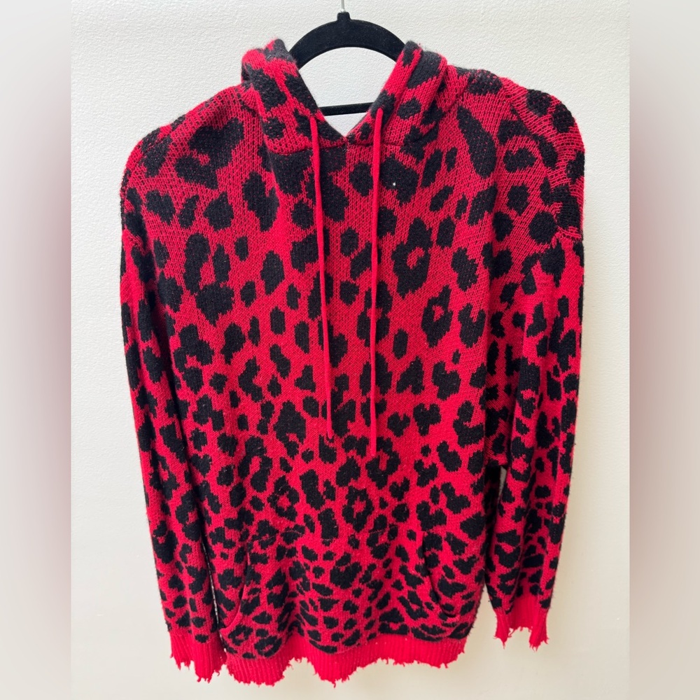 R13 Leopard Cashmere Hoodie Red